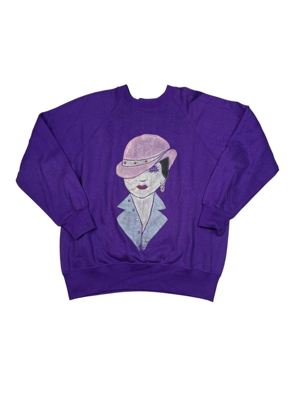 Vintage 90s Red Hat Society Rhinestones Crewneck Sweatshirt Purple Womens Medium